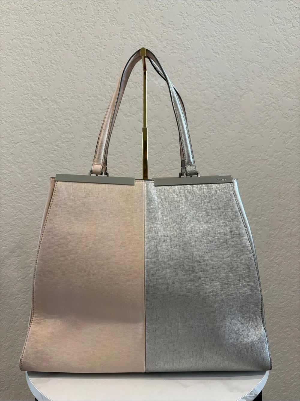 FENDI 3Jours Nude Silver Tote Leather Hand Bag